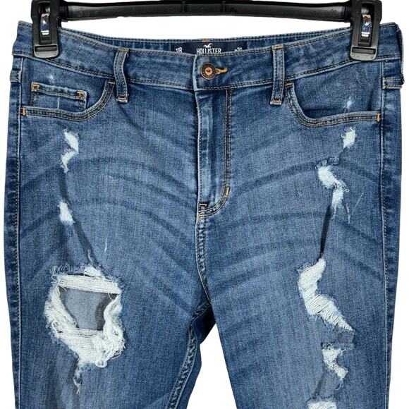 Hollister SZ 11R Hi-Rise Super Skinny Jeans Distressed Stretch Chewed Hems Blue - Picture 2 of 11